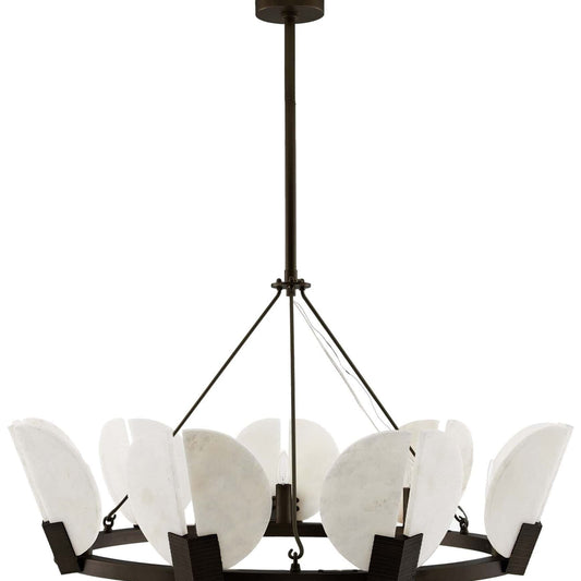 Sierra Chandelier- 40" English Bronze, White Alabaster - Tianguang Alabaster Lighting