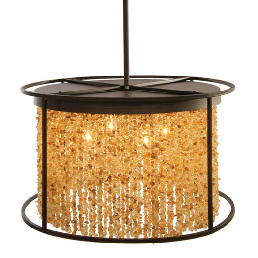 Soho 4 Light 24" Wide Drum Natural Stone Chandelier with Draped Moonstone Shade - Tianguang Alabaster Lighting