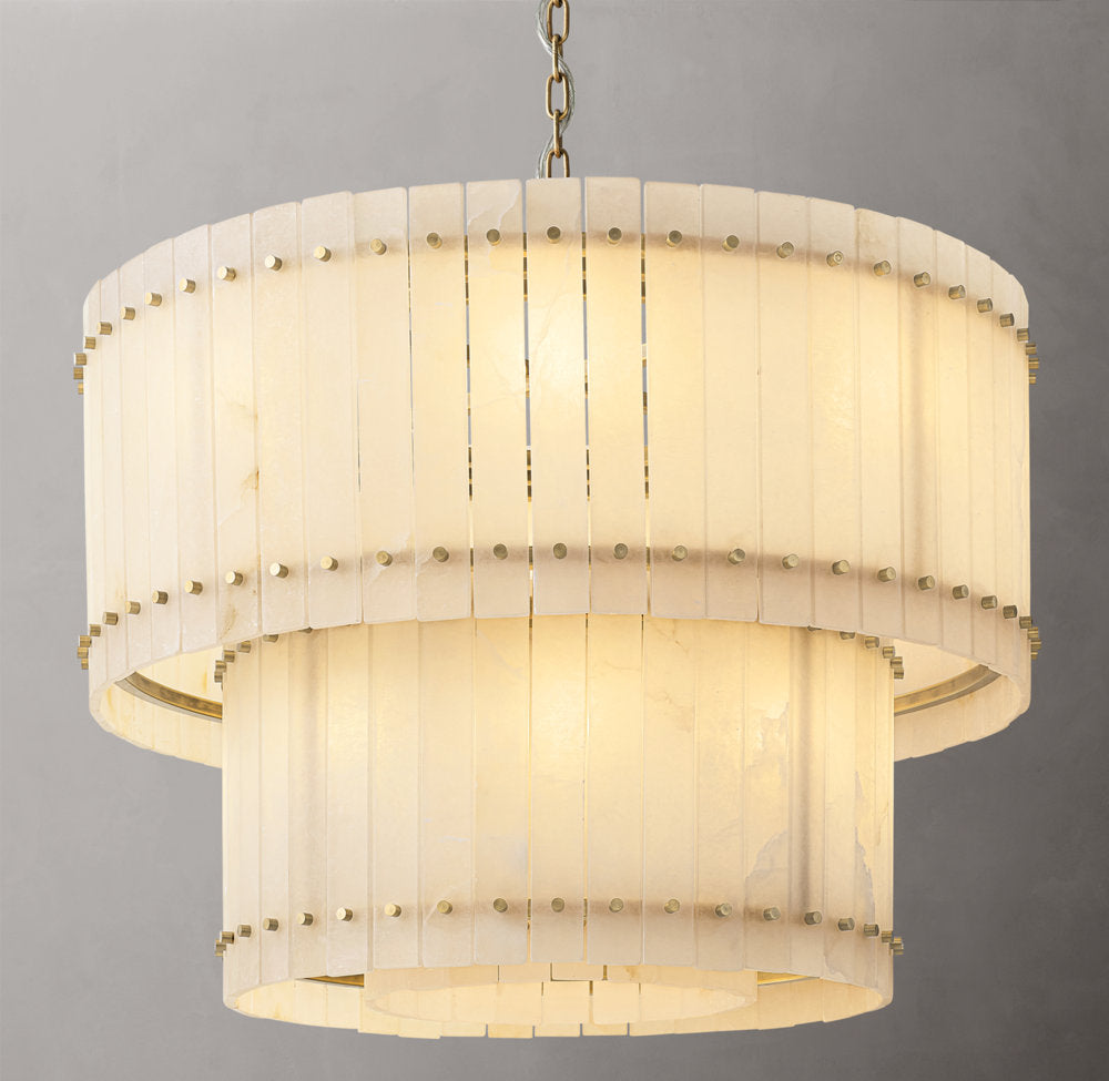 San Marco Alabaster Round Tiered Chandelier 37" - Tianguang Alabaster Lighting