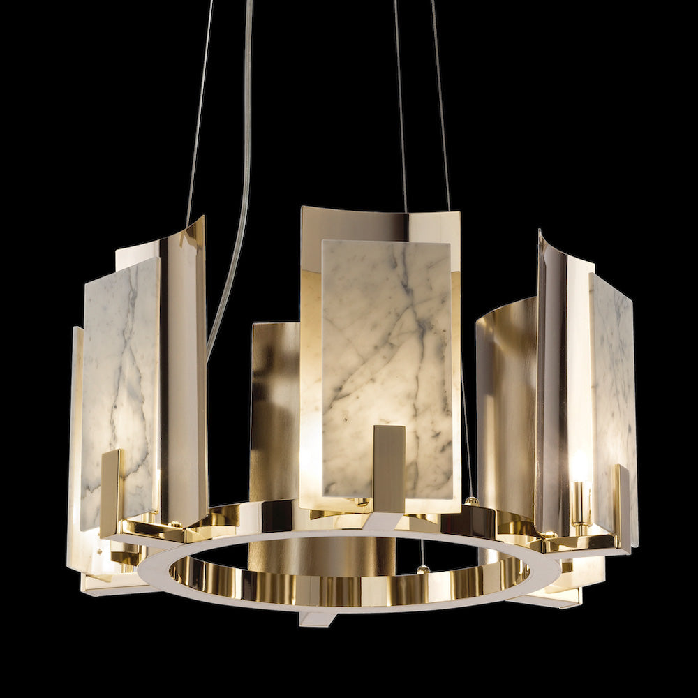 Brass And White Carrara Marble Contemporary Chandelier - Tianguang Alabaster Lighting