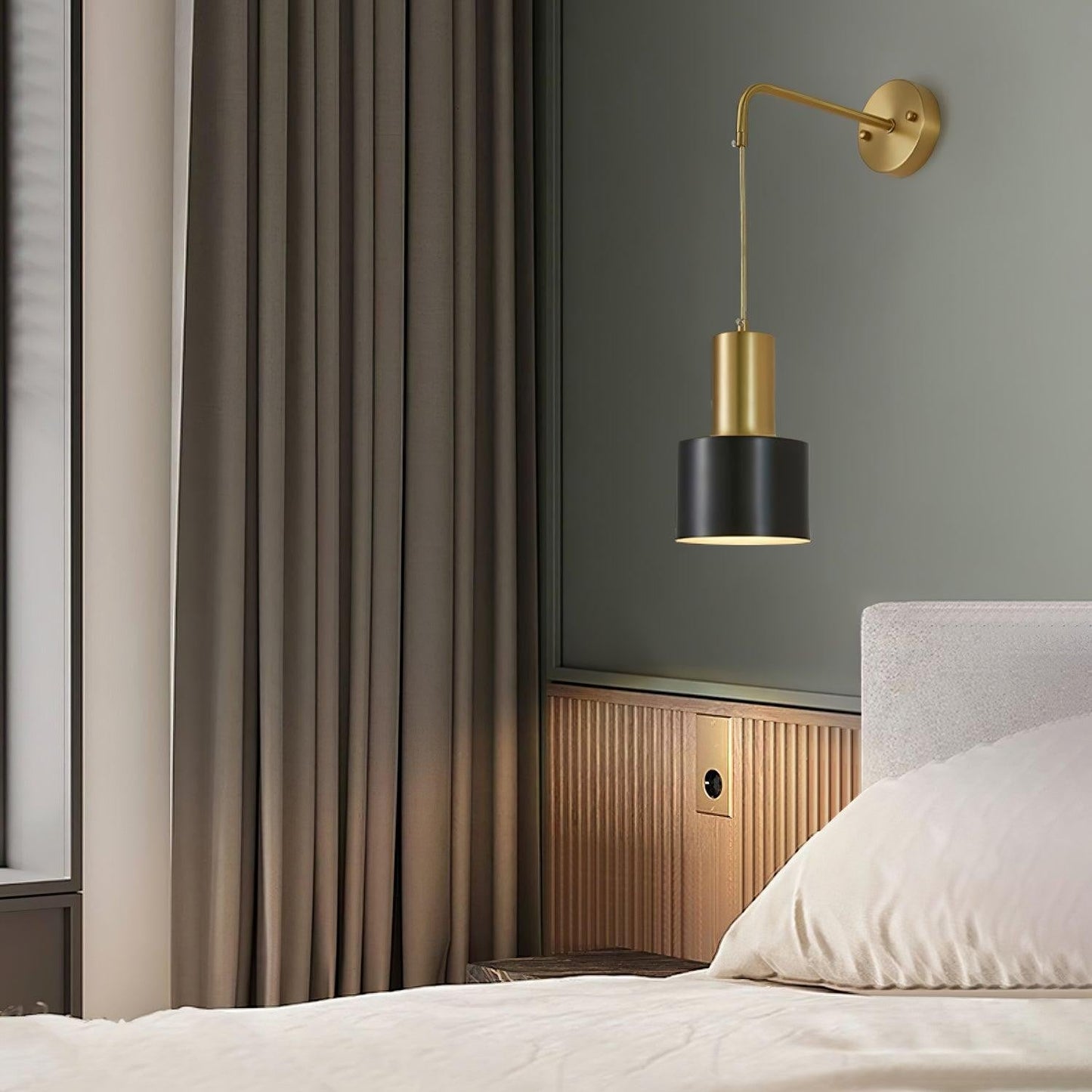 Brivon Brass Linear Wall Light, Bedroom Wall Sconce, detail 10