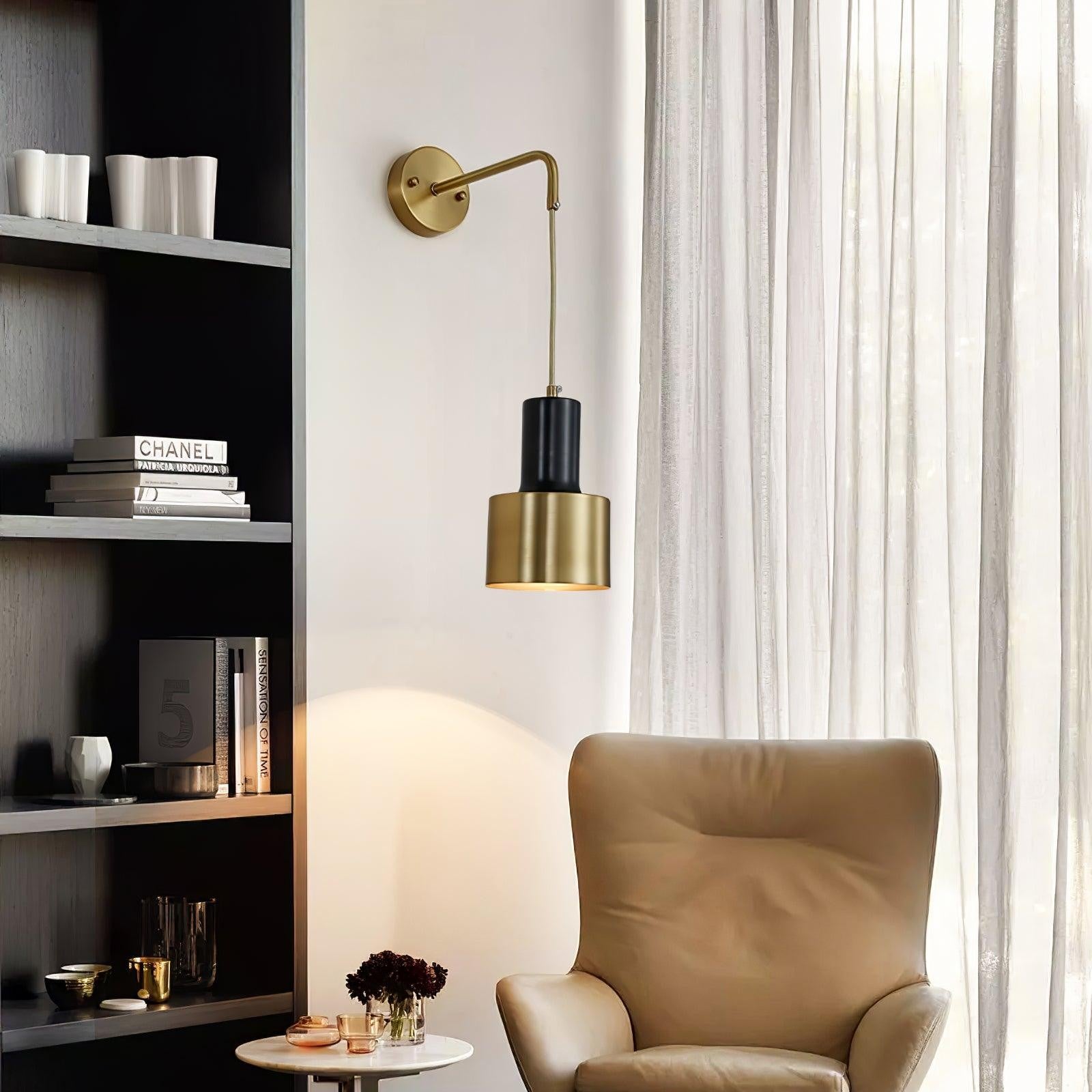 Brivon Brass Linear Wall Light, Bedroom Wall Sconce, detail 5