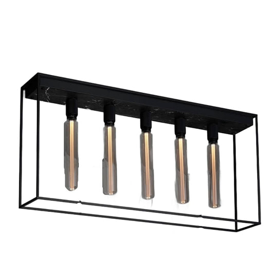 Buster + Punch Caged 5 Light 44" Wide Linear Marble Chandelier - Tianguang Alabaster Lighting