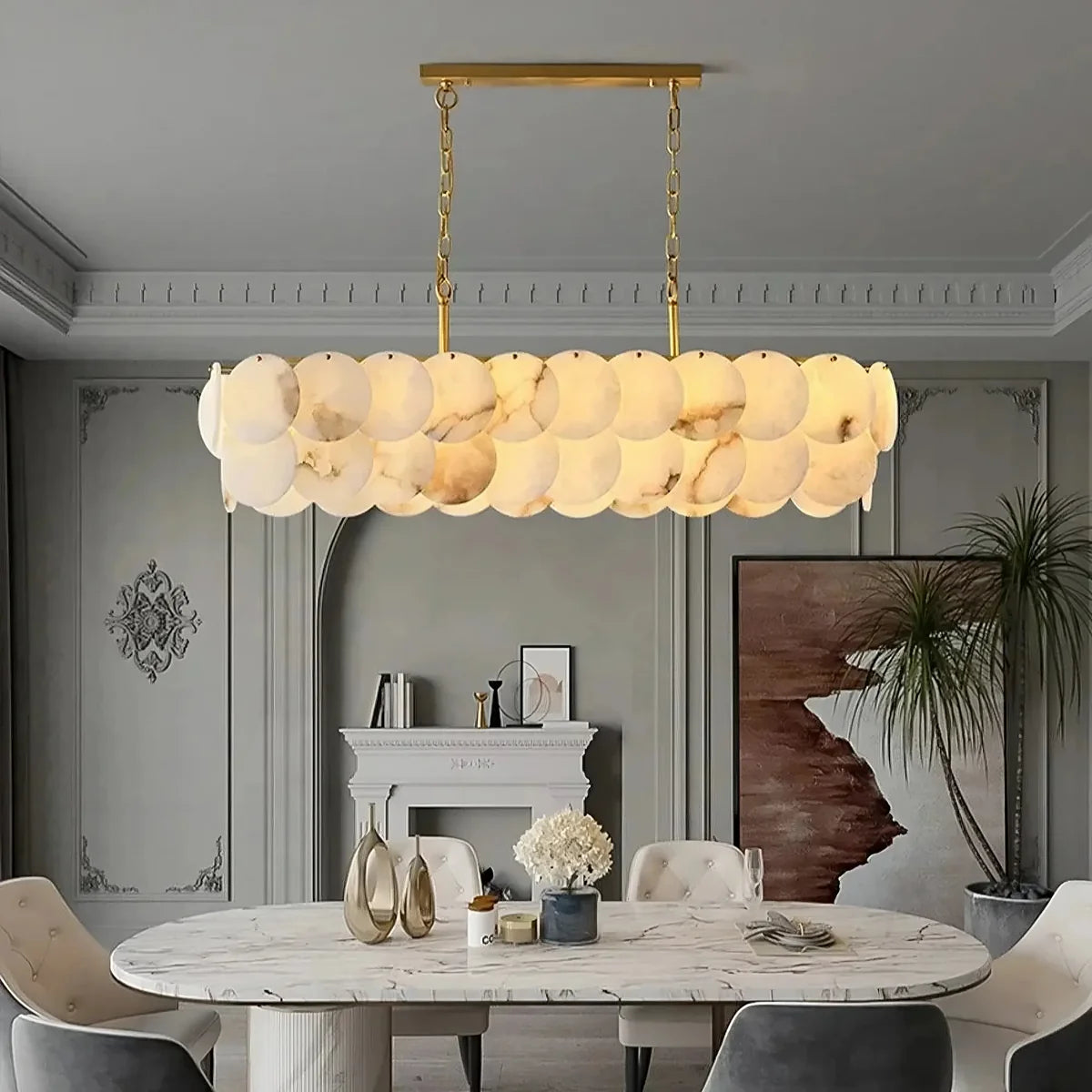 Moonshade Marble Dining Room Chandelier 4 in W - Tianguang Alabaster Lighting