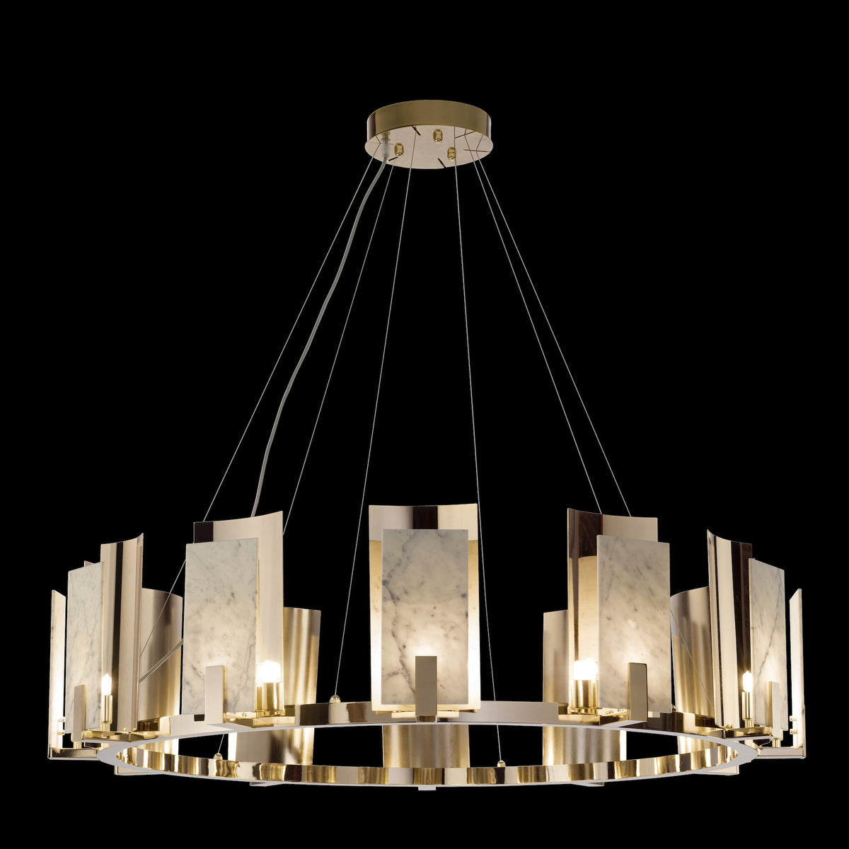 Contemporary Brass And White Carrara Marble Chandelier - Tianguang Alabaster Lighting