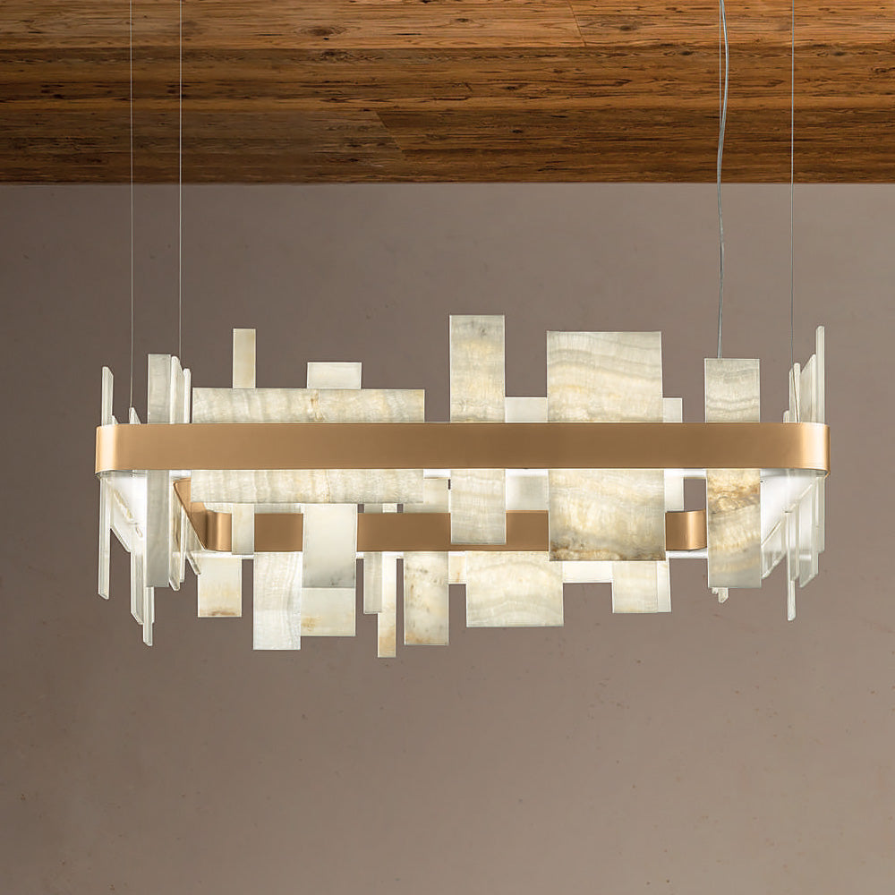 Contemporary Italian Natural Onyx Square Chandelier - Tianguang Alabaster Lighting