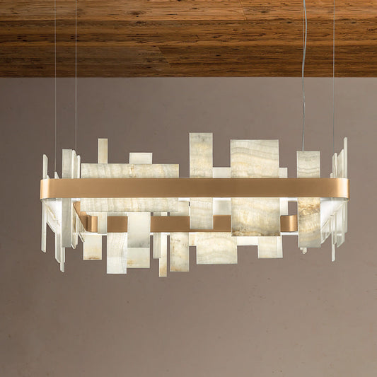 Contemporary Italian Natural Onyx Square Chandelier - Tianguang Alabaster Lighting