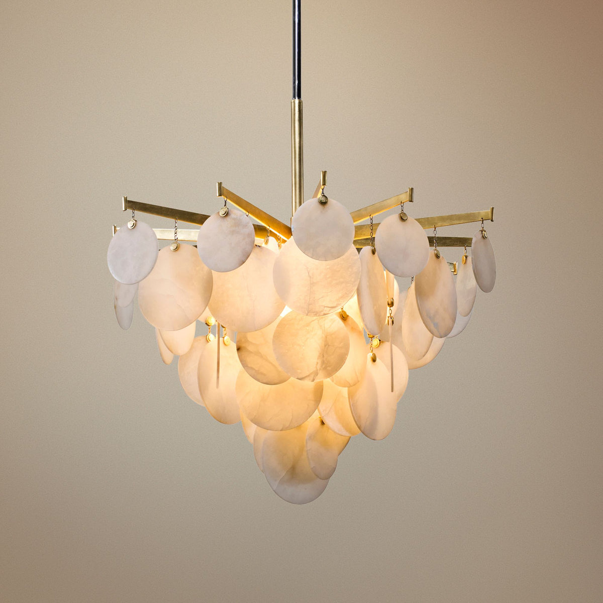 Serenity 34" Wide Gold Leaf LED Alabaster Chandelier - Tianguang Alabaster Lighting
