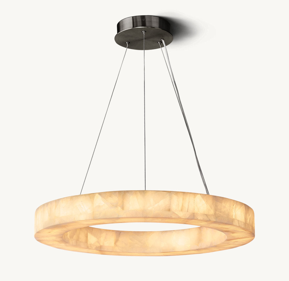 Rivage Lueur Round Calcite Chandelier 31" - Tianguang Alabaster Lighting