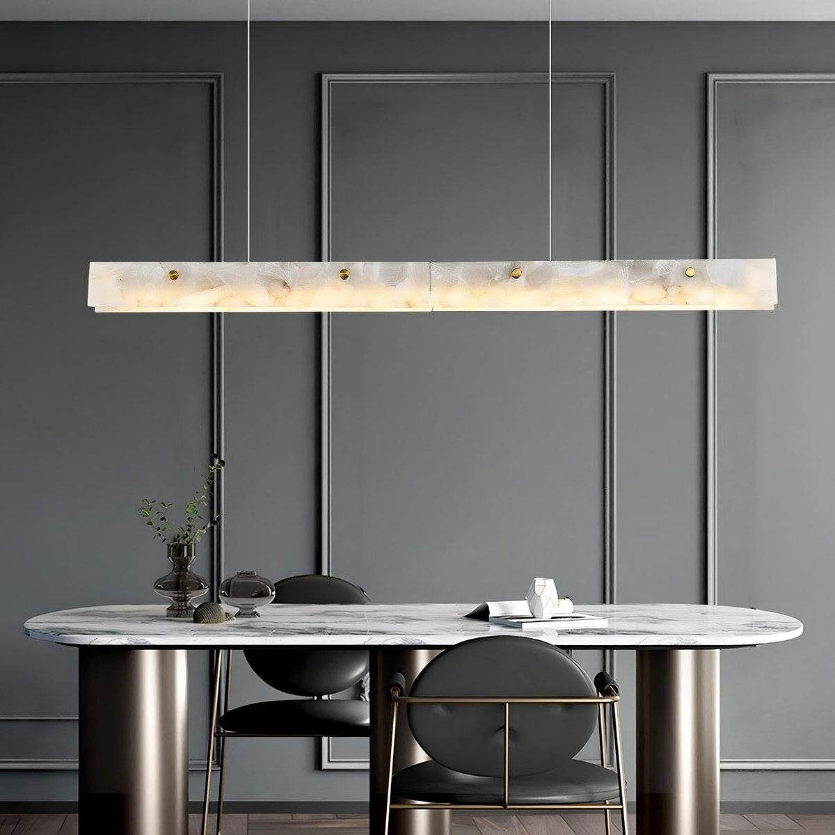 60" Natural Marble Dining Room Light Fixture Chandelier - Tianguang Alabaster Lighting