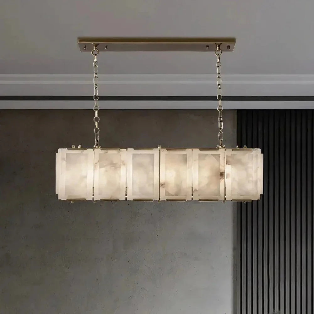 40" Natural Marble Rectangular Chandelier - Tianguang Alabaster Lighting
