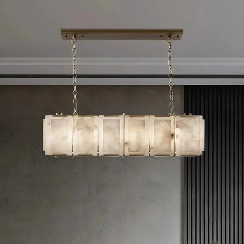 40" Natural Marble Rectangular Chandelier - Tianguang Alabaster Lighting