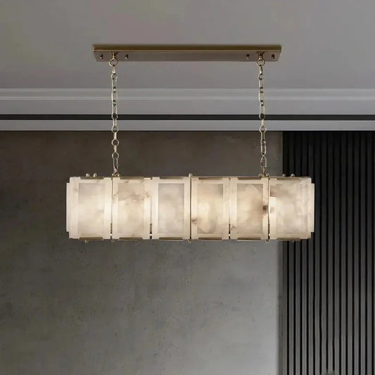 40" Natural Marble Rectangular Chandelier - Tianguang Alabaster Lighting