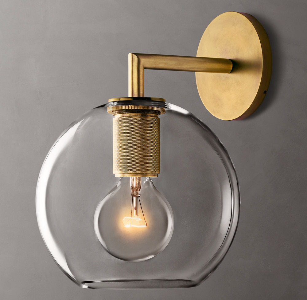 Utilitaire Globe Shade Wall Light, Bathroom Wall Sconce, 8"W x 9"D