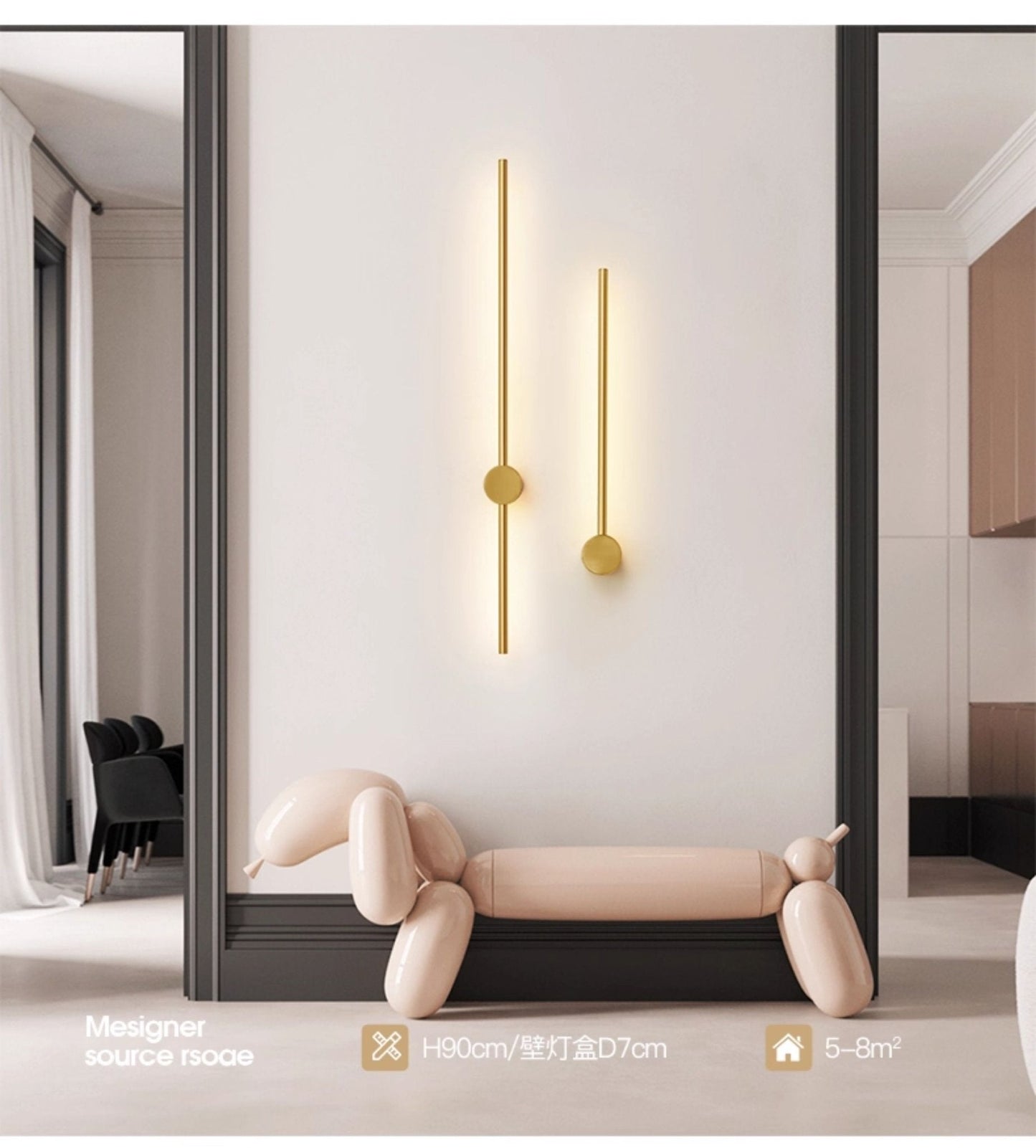 Luma Rod Portable Rechargeable Wall Light - Dia 10cm x L 60cm Metal, Bathroom Wall Sconce, detail 6