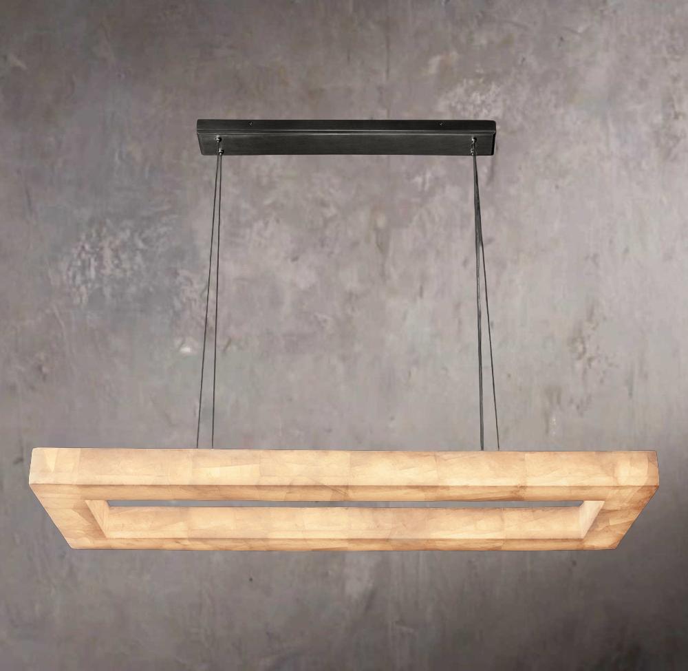 Rivages Glow Rectangular Calcite Chandelier 54" - Tianguang Alabaster Lighting