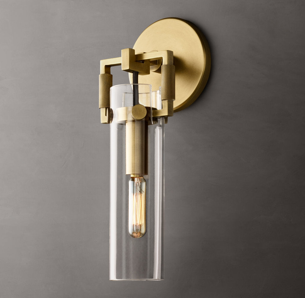 Machinist Glass Cylinder Wall Light 9", Bathroom Wall Sconce, Dimensions Overall: 4"