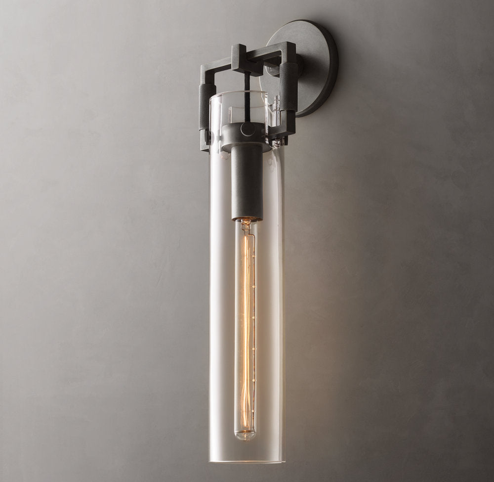 Machinist Glass Cylinder Wall Light 16", Bathroom Wall Sconce, detail 3