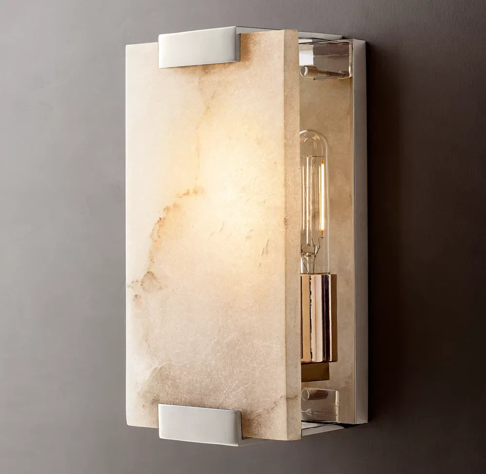 Hand-Carved Alabaster Wall Light, Bathroom Wall Sconce, detail 2