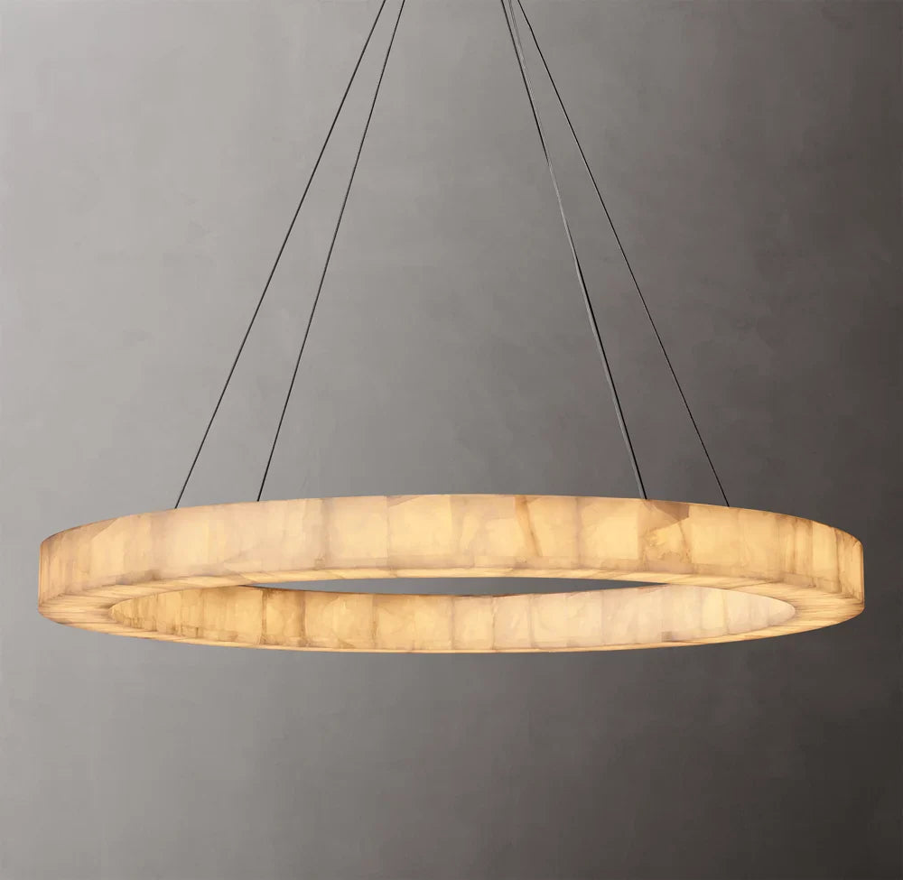 Rivage Lueur Round Calcite Chandelier 60" - Tianguang Alabaster Lighting