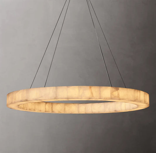 Rivage Lueur Round Calcite Chandelier 60" - Tianguang Alabaster Lighting