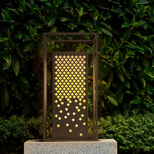 Flowers Pattern Hollow Waterproof Brown Retro Outdoor Light Garden Lamp Marble Lighting Fixture - Tianguang Alabaster Lighting