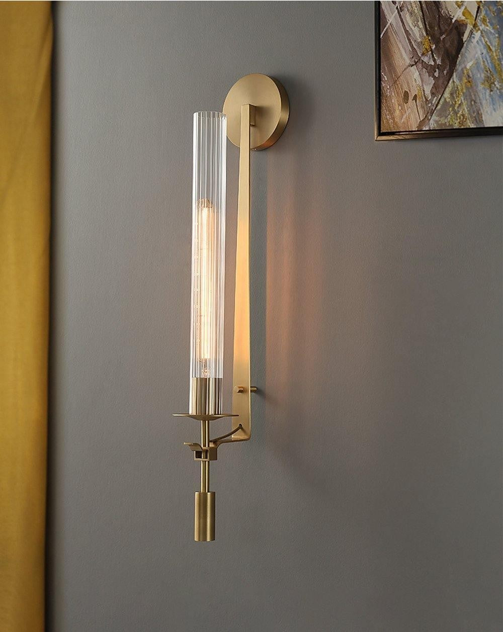 French Ribbed Glass Wall Light, Bedroom Wall Sconce, detail 16