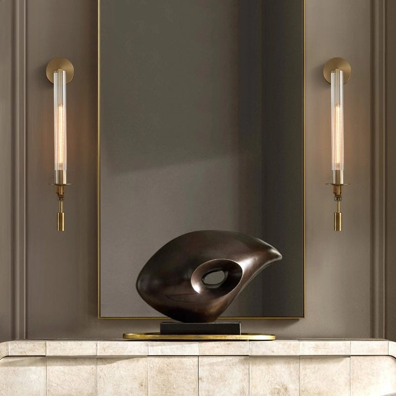 French Ribbed Glass Wall Light, Bedroom Wall Sconce, detail 18