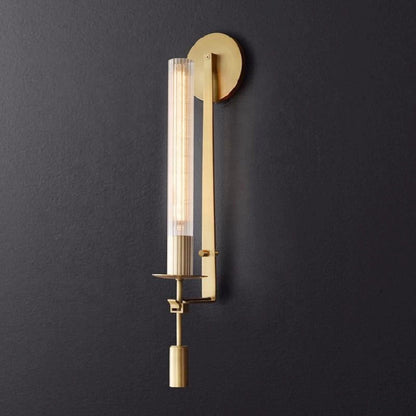 French Ribbed Glass Wall Light, Bedroom Wall Sconce, Brass, ∅ 4.7″ x H 28″