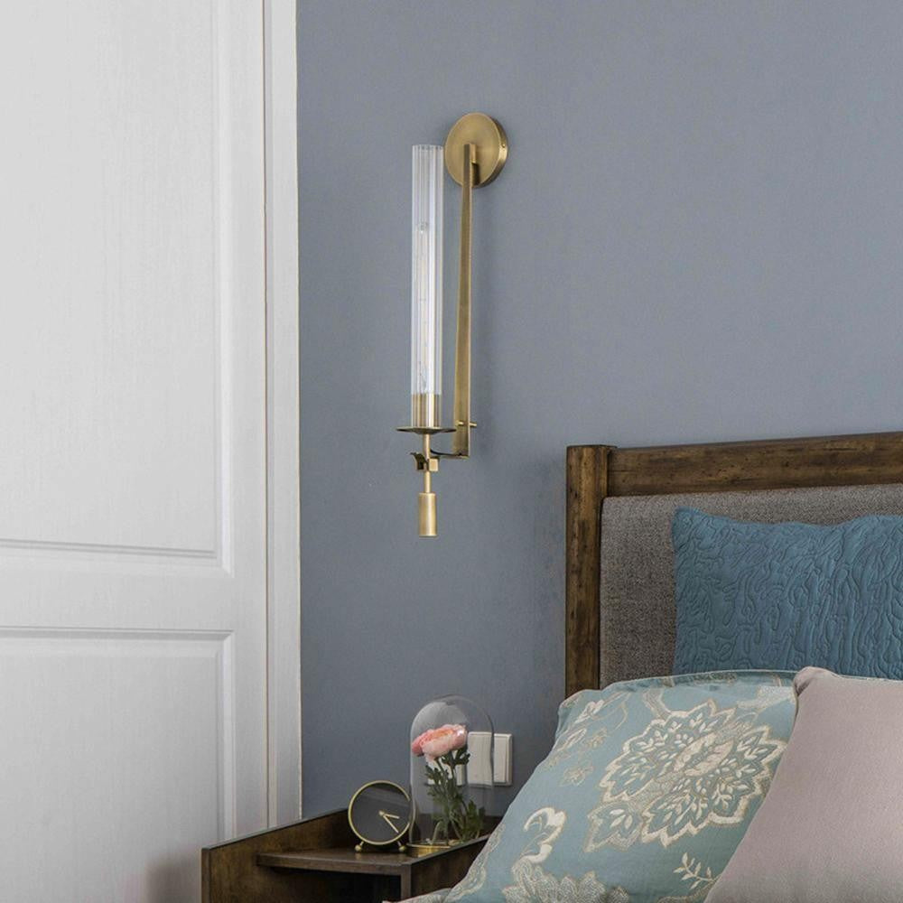 French Ribbed Glass Wall Light, Bedroom Wall Sconce, detail 29