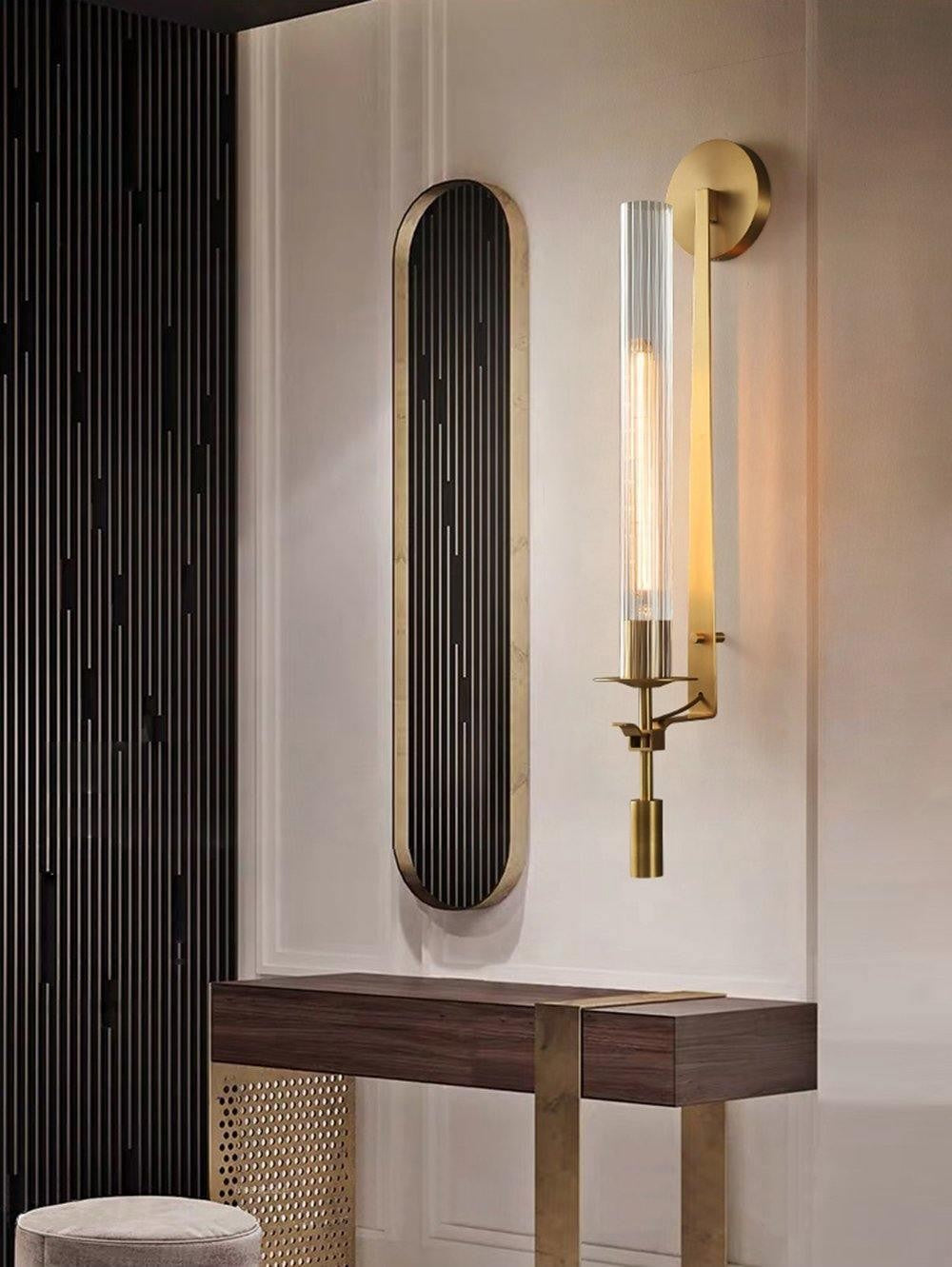 French Ribbed Glass Wall Light, Bedroom Wall Sconce, detail 37