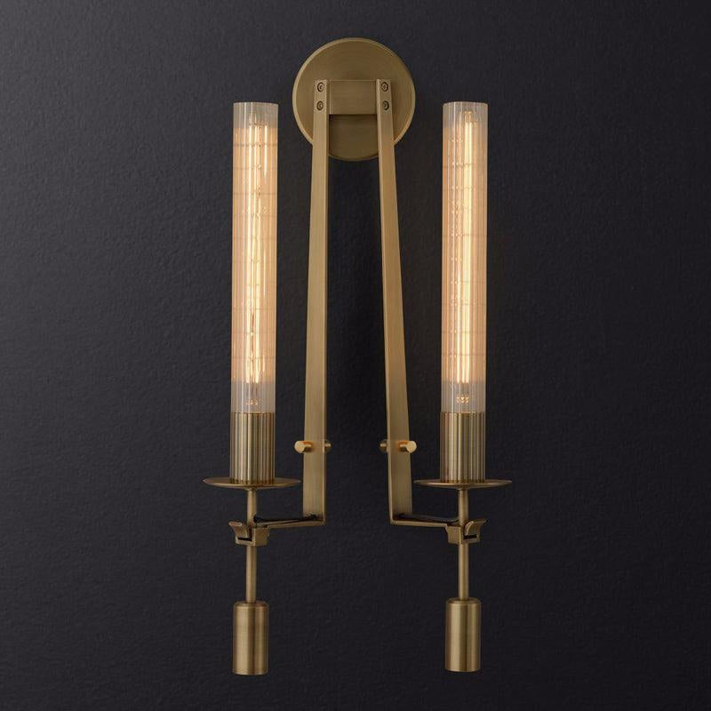 French Ribbed Glass Wall Light, Bedroom Wall Sconce, detail 4