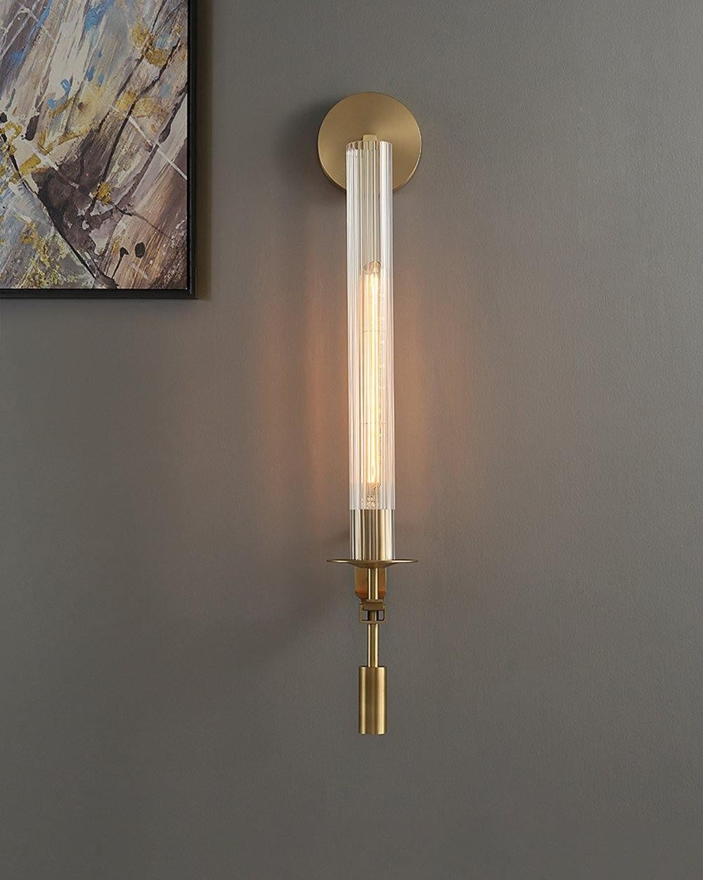 French Ribbed Glass Wall Light, Bedroom Wall Sconce, detail 53