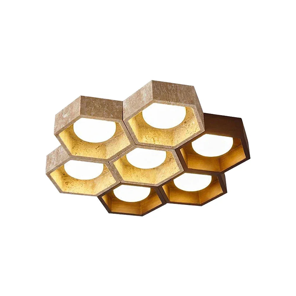Honeycomb Hexagonal Travertine Alabaster Ceiling Light - Tianguang Alabaster Lighting