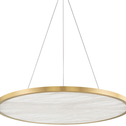 Eastport 36" Wide Aged Brass LED Alabaster Pendant Light - Tianguang Alabaster Lighting