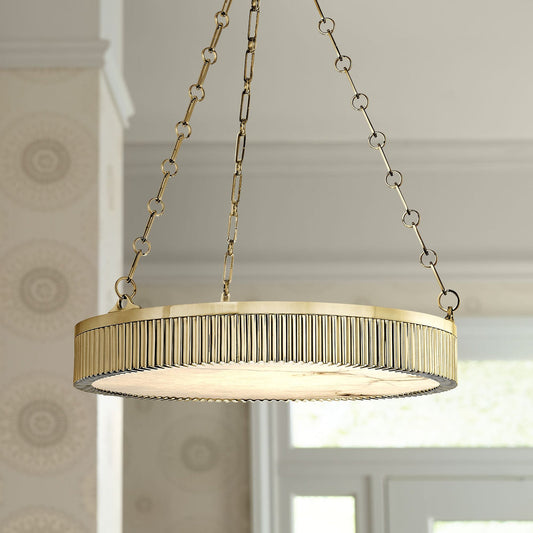 Lynden 22" Wide Aged Brass Pendant Alabaster Chandelier - Tianguang Alabaster Lighting