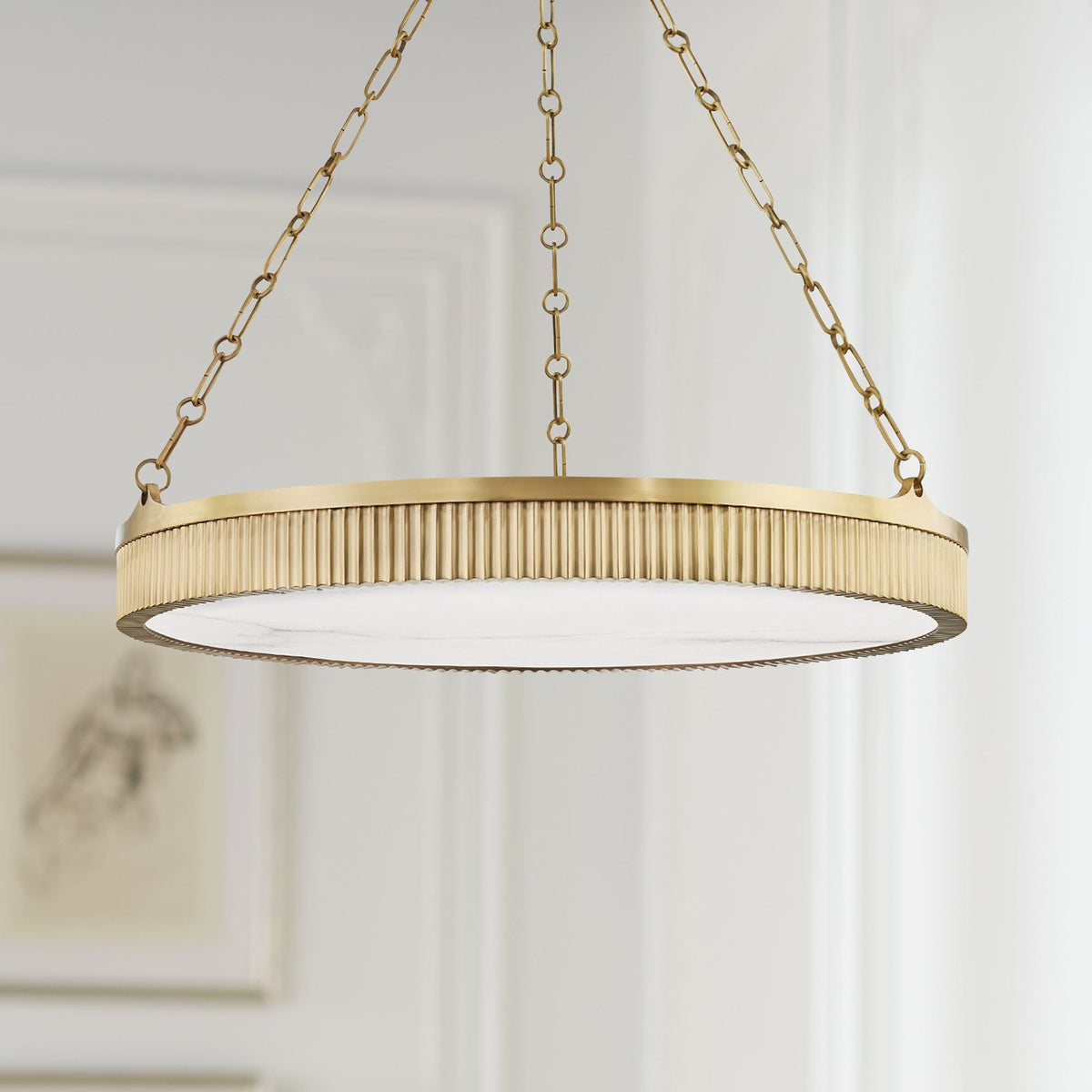 Lynden 30" Wide Aged Brass LED Alabaster Chandelier - Tianguang Alabaster Lighting