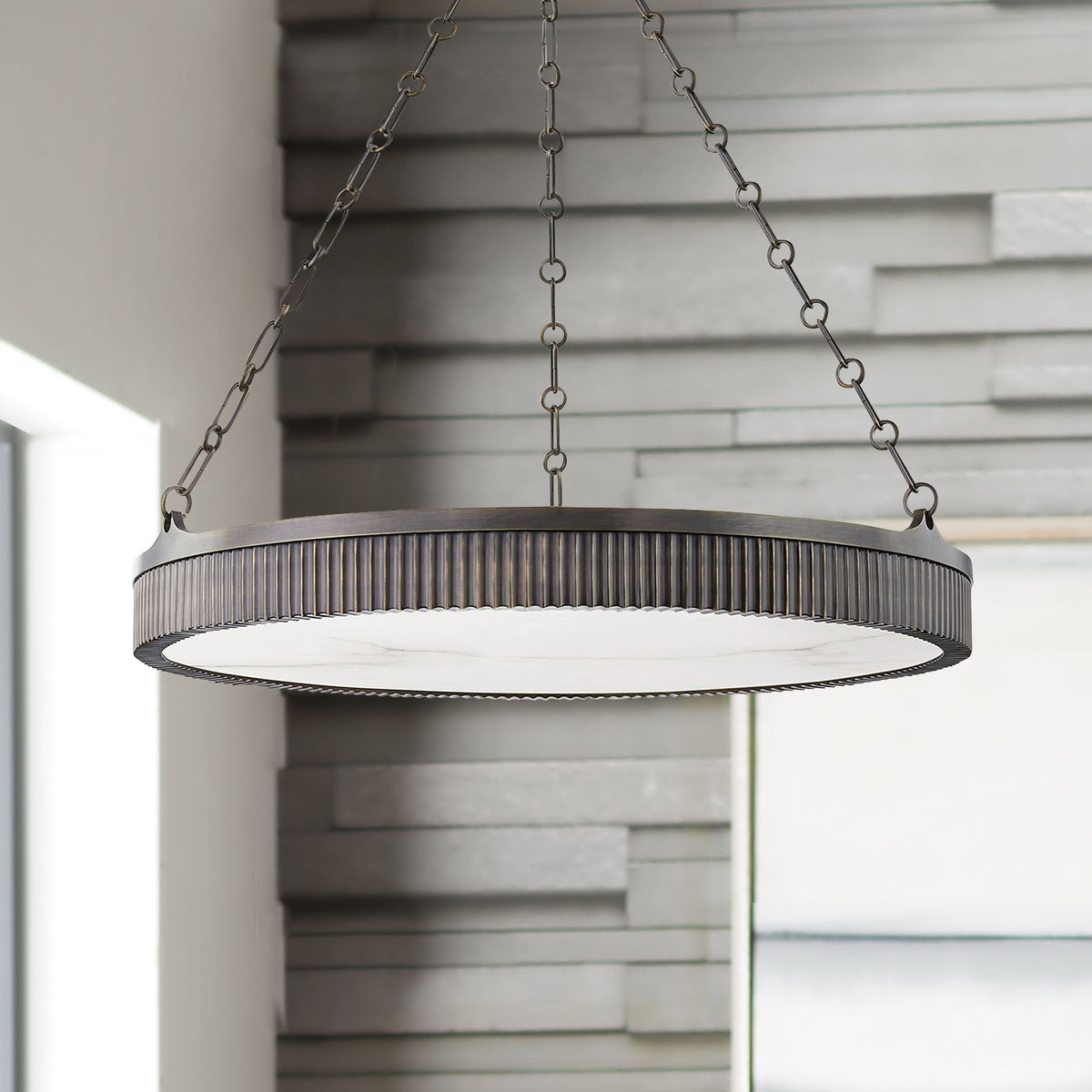 Lynden 30"W Distressed Bronze LED Alabaster Chandelier - Tianguang Alabaster Lighting