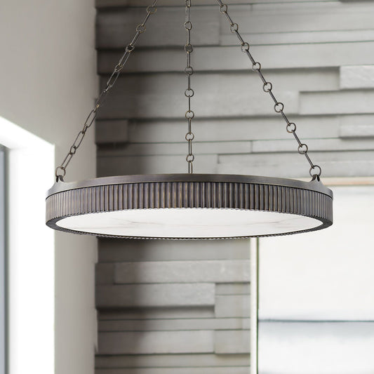 Lynden 30"W Distressed Bronze LED Alabaster Chandelier - Tianguang Alabaster Lighting