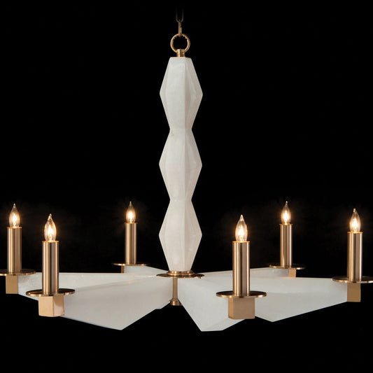 38" Wide Bronze and White 6-Light Alabaster Chandelier 38 in Dia - Tianguang Alabaster Lighting