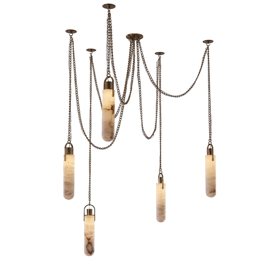 Flint 5 Light 38" Wide LED Multi Light Alabaster Pendant - Tianguang Alabaster Lighting