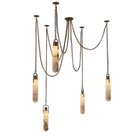Flint 5 Light 38" Wide LED Multi Light Alabaster Pendant - Tianguang Alabaster Lighting