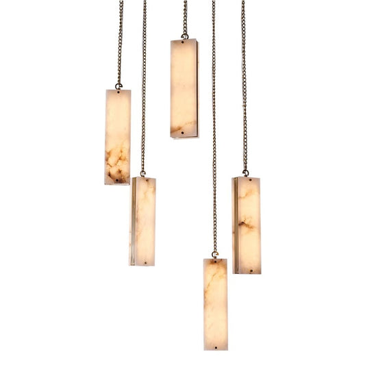 Vertical 28" Wide LED Multi Light Pendant with Alabaster Shades - Tianguang Alabaster Lighting