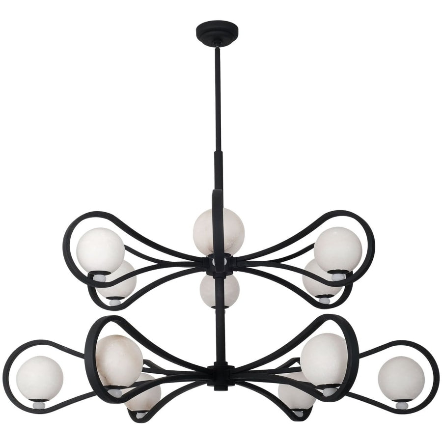 Elliptical 12 Light 48" Wide LED Chandelier with Alabaster Shades - Tianguang Alabaster Lighting