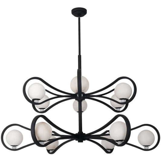Elliptical 12 Light 48" Wide LED Chandelier with Alabaster Shades - Tianguang Alabaster Lighting