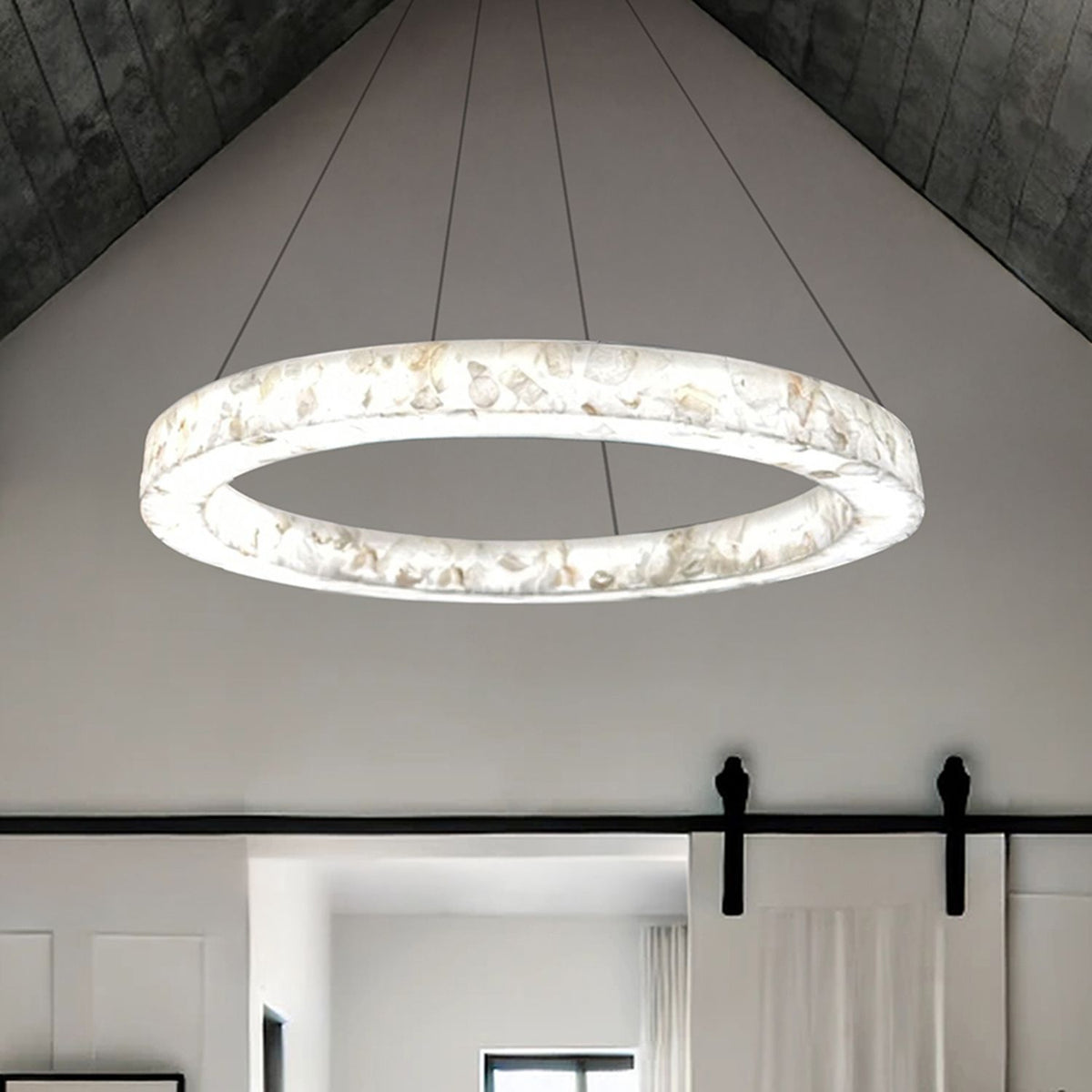 LumenAria Medley 42" Wide Alabaster Rocks LED Ring Pendant Chandelier - Tianguang Alabaster Lighting