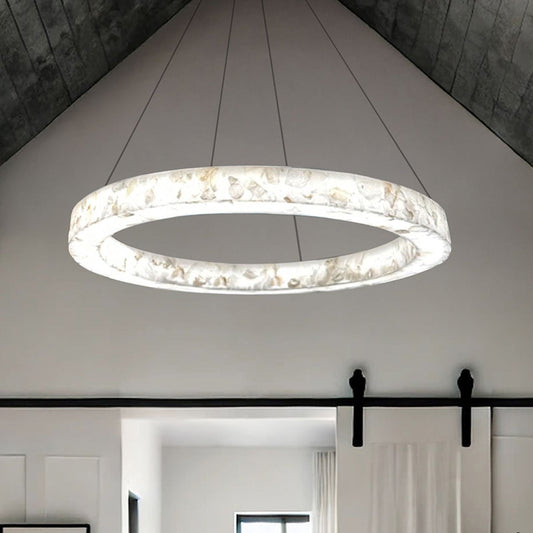 LumenAria Medley 42" Wide Alabaster Rocks LED Ring Pendant Chandelier - Tianguang Alabaster Lighting
