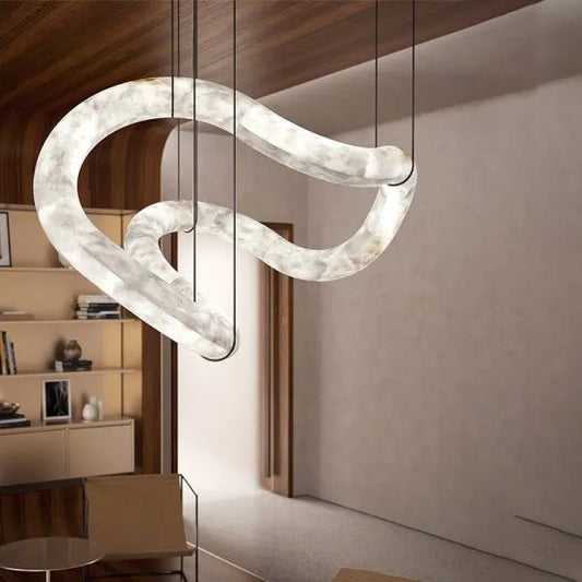 Alabaster Unique Curved Lake Shape Chandelier - Tianguang Alabaster Lighting