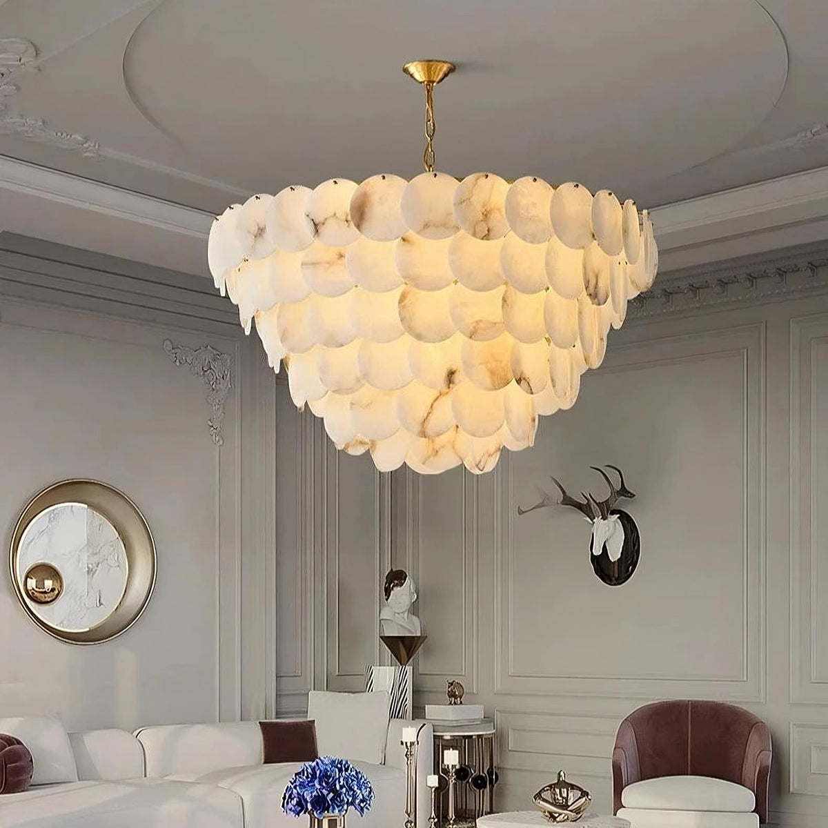 Multi-Layer Natural Marble Modern Chandelier - Tianguang Alabaster Lighting