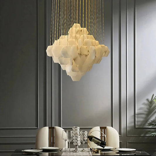 Moonshade Natural Marble Modern Chandelier 60 cm Dia - Tianguang Alabaster Lighting